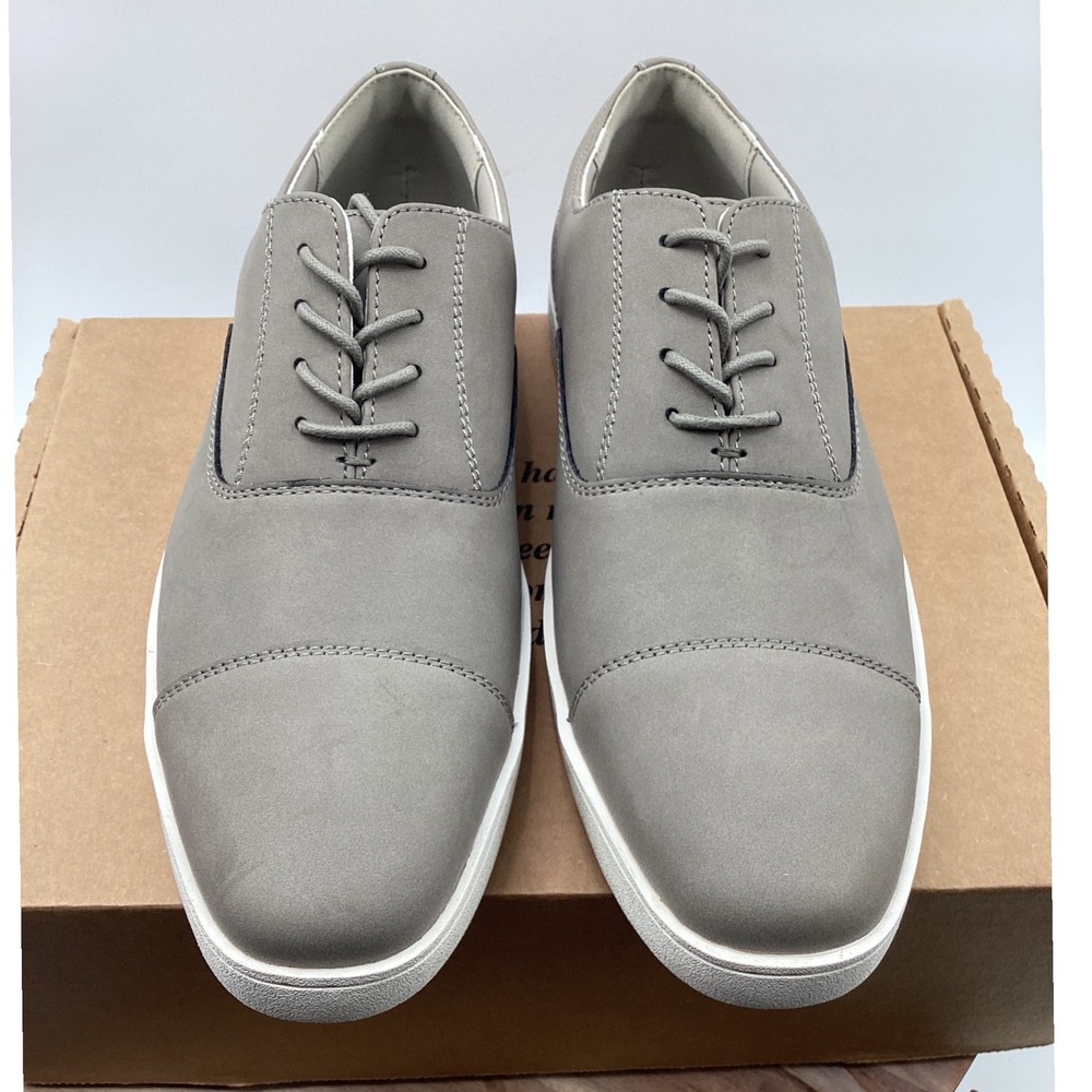Mens Grey Cap Toe Dress Sneakers Lace Up Casual Oxford Shoes Size 8.5M RN58665